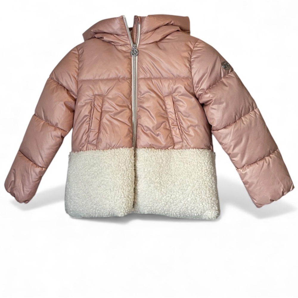Michael Kors Toddler Girls’ Faux Fur Quilted Hooded Winter Jacket in Blush Sz- 4